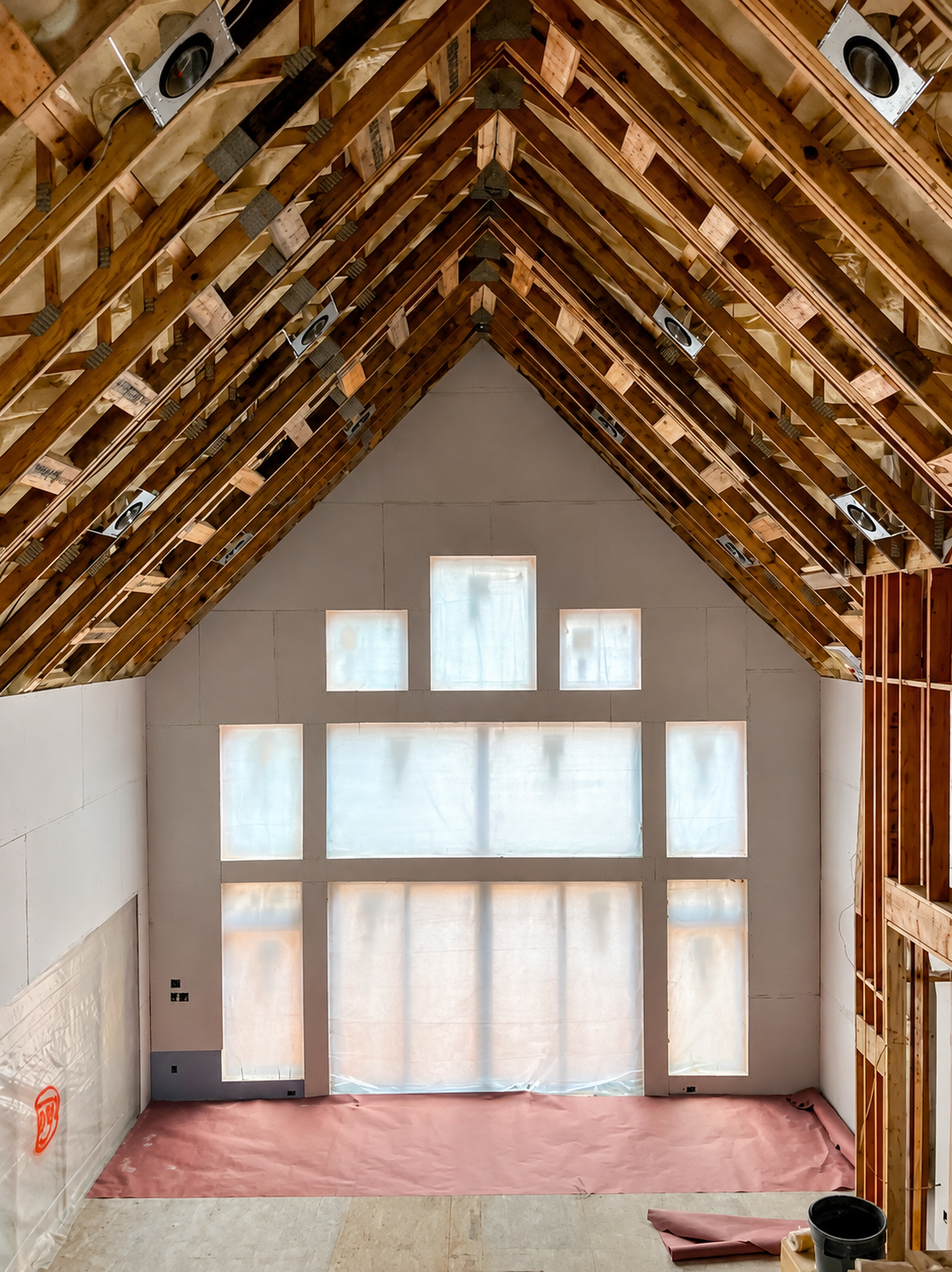 Clean, protected job site with floor and window coverings in place